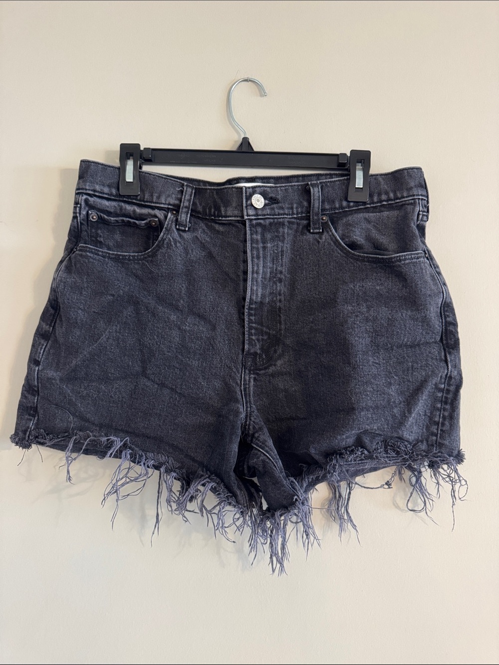 Abercrombie & Fitch Black Denim Frayed-Hem Shorts